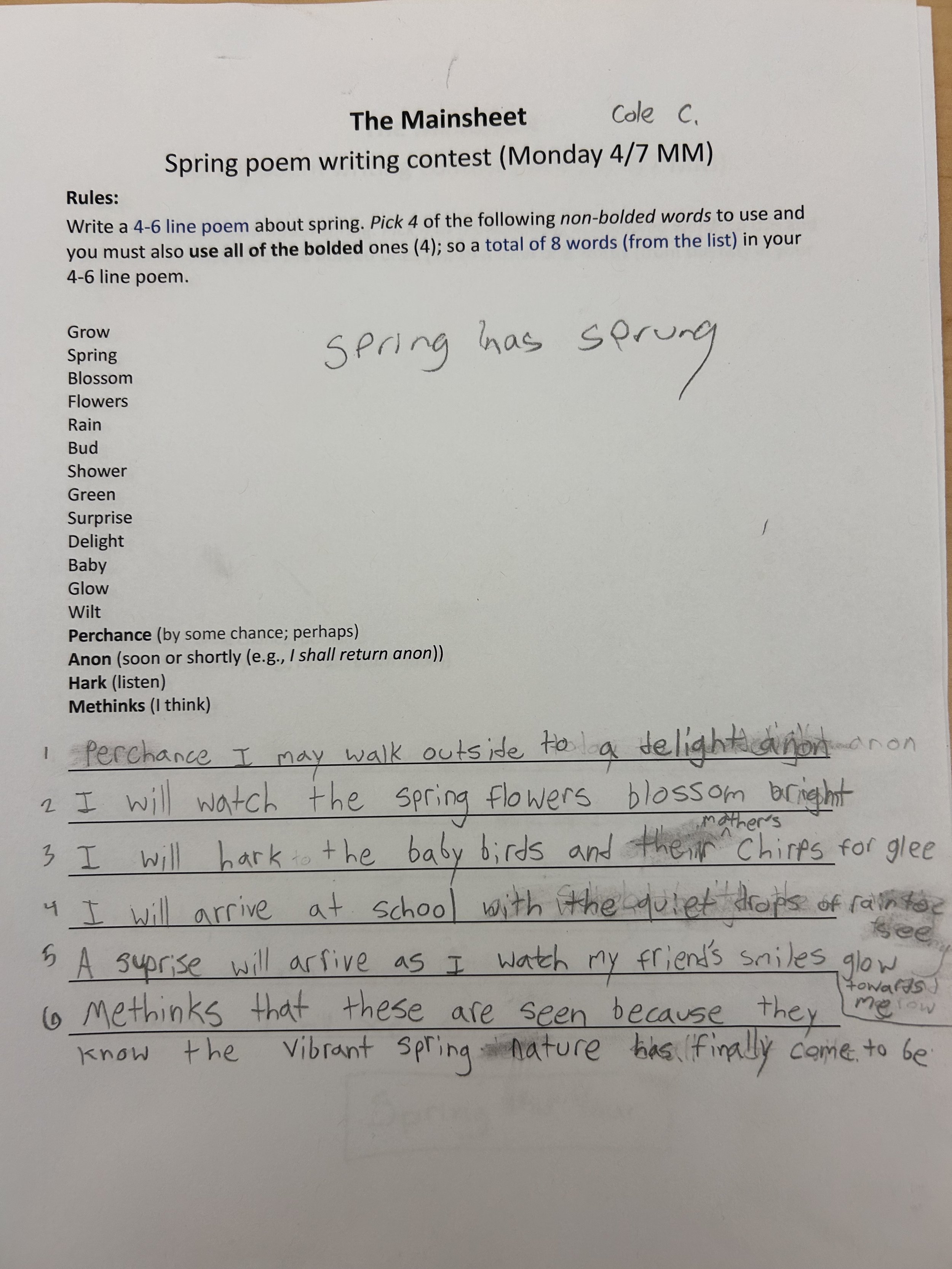 Junior Class Spring Poem