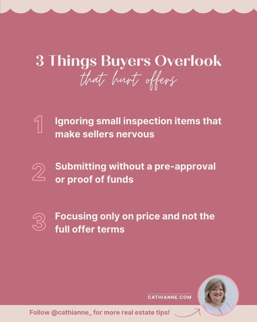 💡 3 Things Buyers Overlook That Can Hurt Their Offer

When competition is high, every detail counts. I see buyers make these same mistakes all the time, and they can cost you the home you love.

1️⃣ Ignoring small inspection items that make sellers 