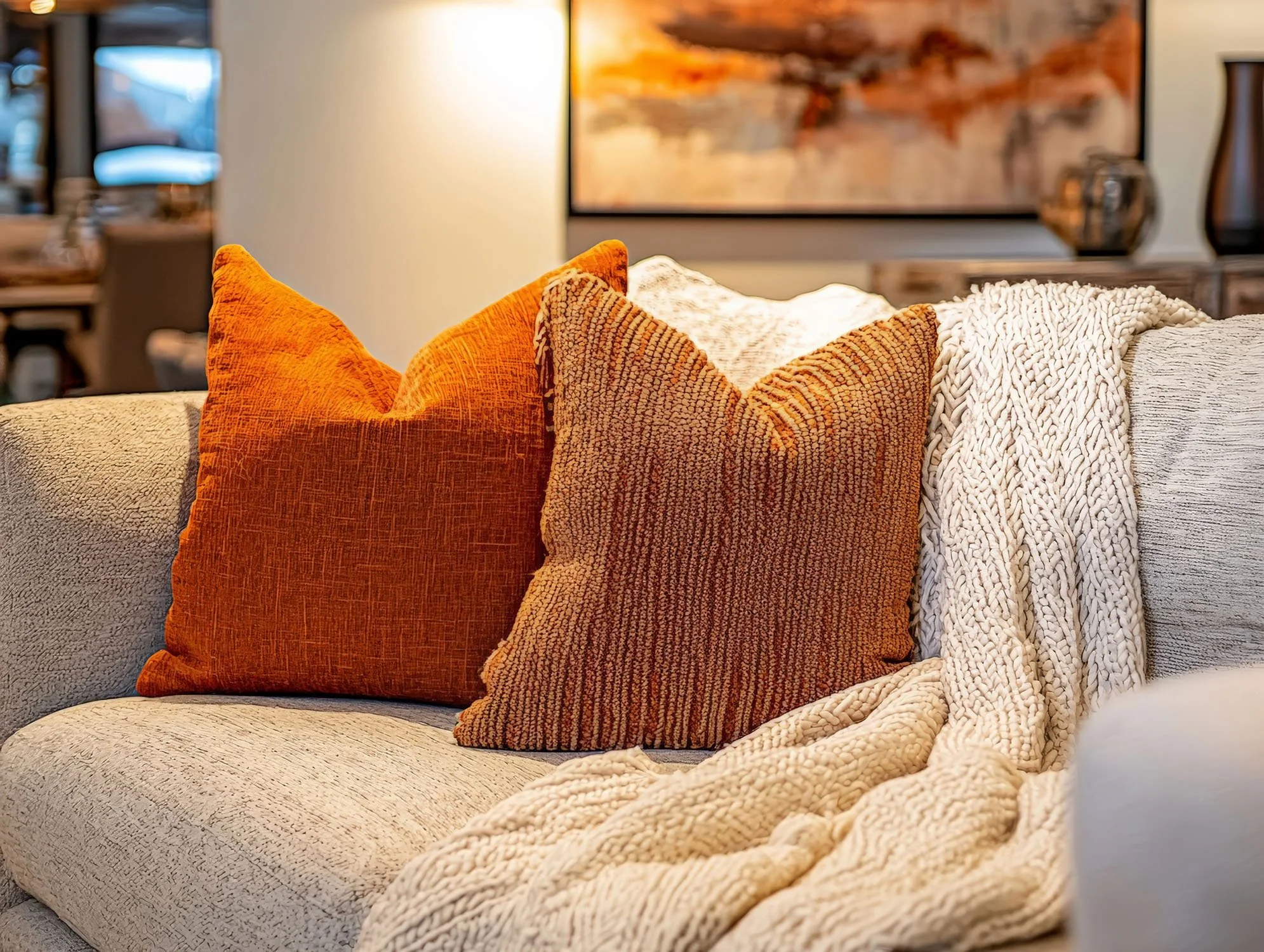 Accent pillows on sofa in comfortable living room