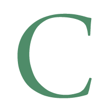 Close-up of a large, stylized letter 'C' in green.