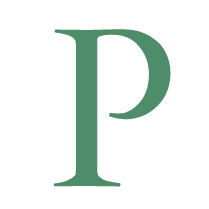 Large green letter 'P' on a black background.