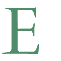 Letter E in a green serif font.