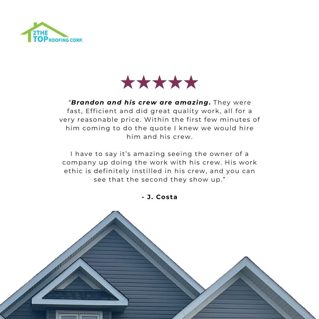 Thank you! ⁠
⁠
If you&rsquo;ve enjoyed working with the 2 The Top Team, please leave us a google review! ⁠
⁠
Your feedback not only helps us improve but also assists others in choosing a trusted and reliable roofing service.⁠