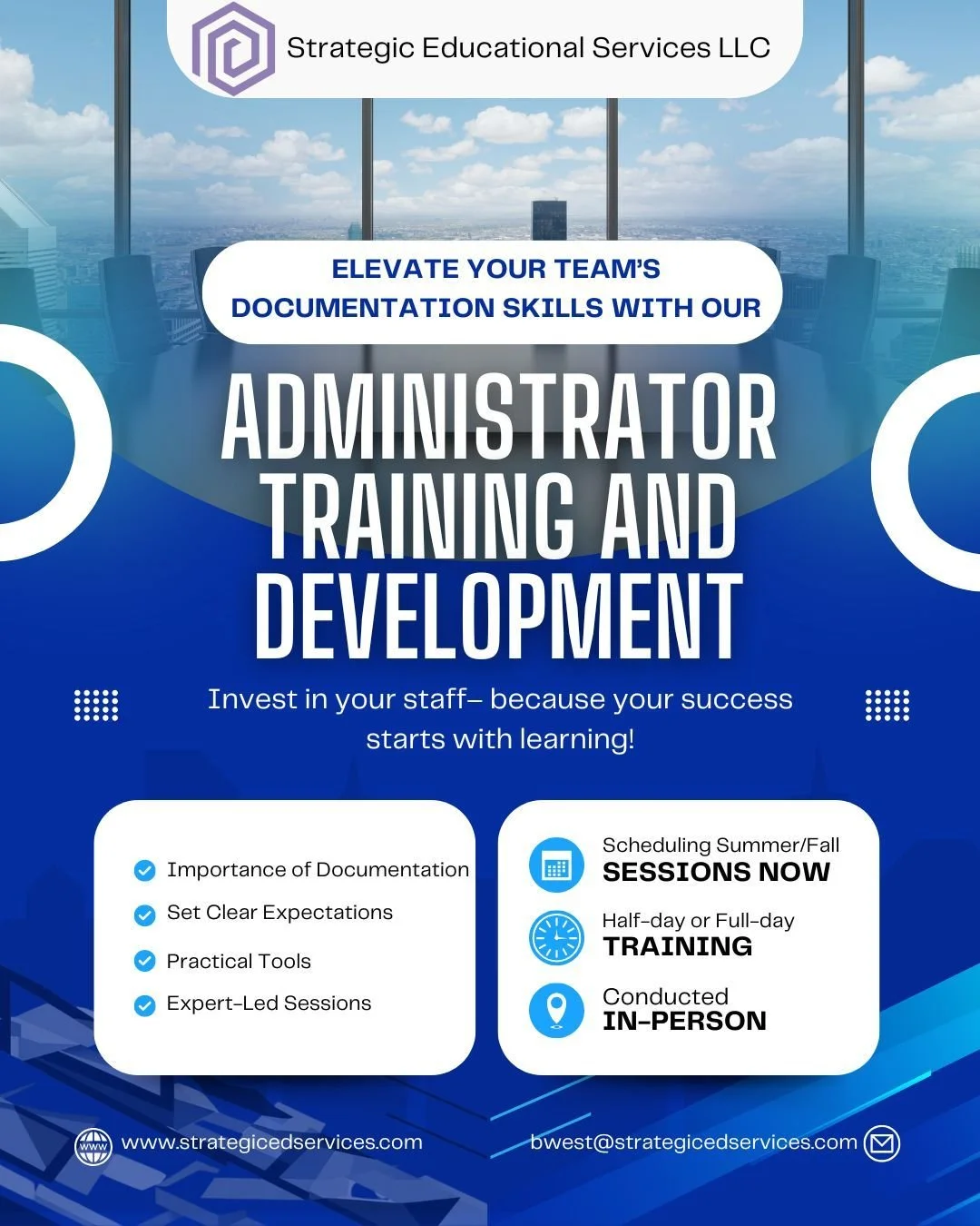 Strong leadership starts with strong documentation.

Our Training &amp; Development sessions equip principals, directors, and supervisors with practical skills they can use the same day &mdash; interviewing, employee conversations, social media expec