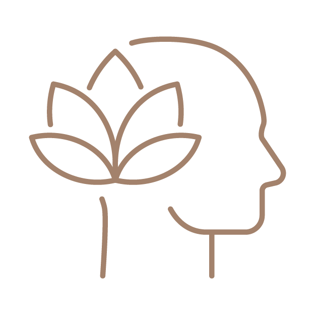 Beneficios do yoga. Contorno de uma cabeça humana com uma flor de lótus no interior, simbolizando atenção plena ou bem-estar mental.