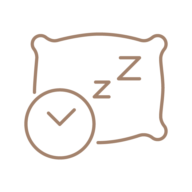 beneficios do yoga. Icon de uma almofada com "Zzz" e um relógio, simbolizando qualidade do sono.