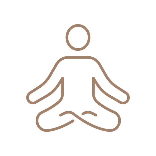 Beneficios do yoga. Icon minimalista de uma pessoa sentada de pernas cruzadas, a meditar.