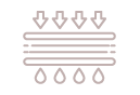 Illustration showing downward arrows and water droplets under horizontal lines, indicating water absorption.