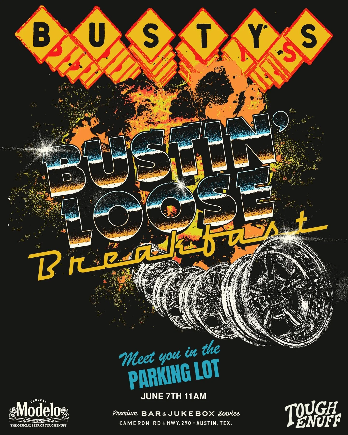🏁Sunday! Bustin&rsquo; Loose Breakfast at Busty&rsquo;s. Brunch, beers, full menu, and a lot full of classics. 11AM! 🏁