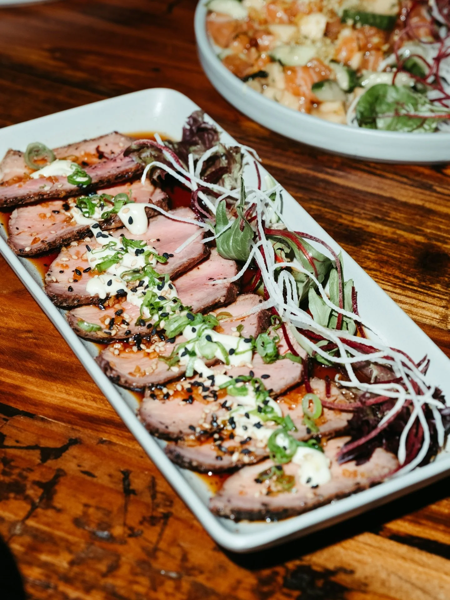 Steak Tataki from our cold plates menu is perfect to share or eat with a bowl of rice for a more filling meal 🤭

📍 442 W. Grand Central Avenue ste. 190 in Tampa FL 

Hours:
Mon-Thurs 4pm til Midnight
Fri-Sat 4pm til 1am

HAPPY HOURS:
Daily 4-6pm //
