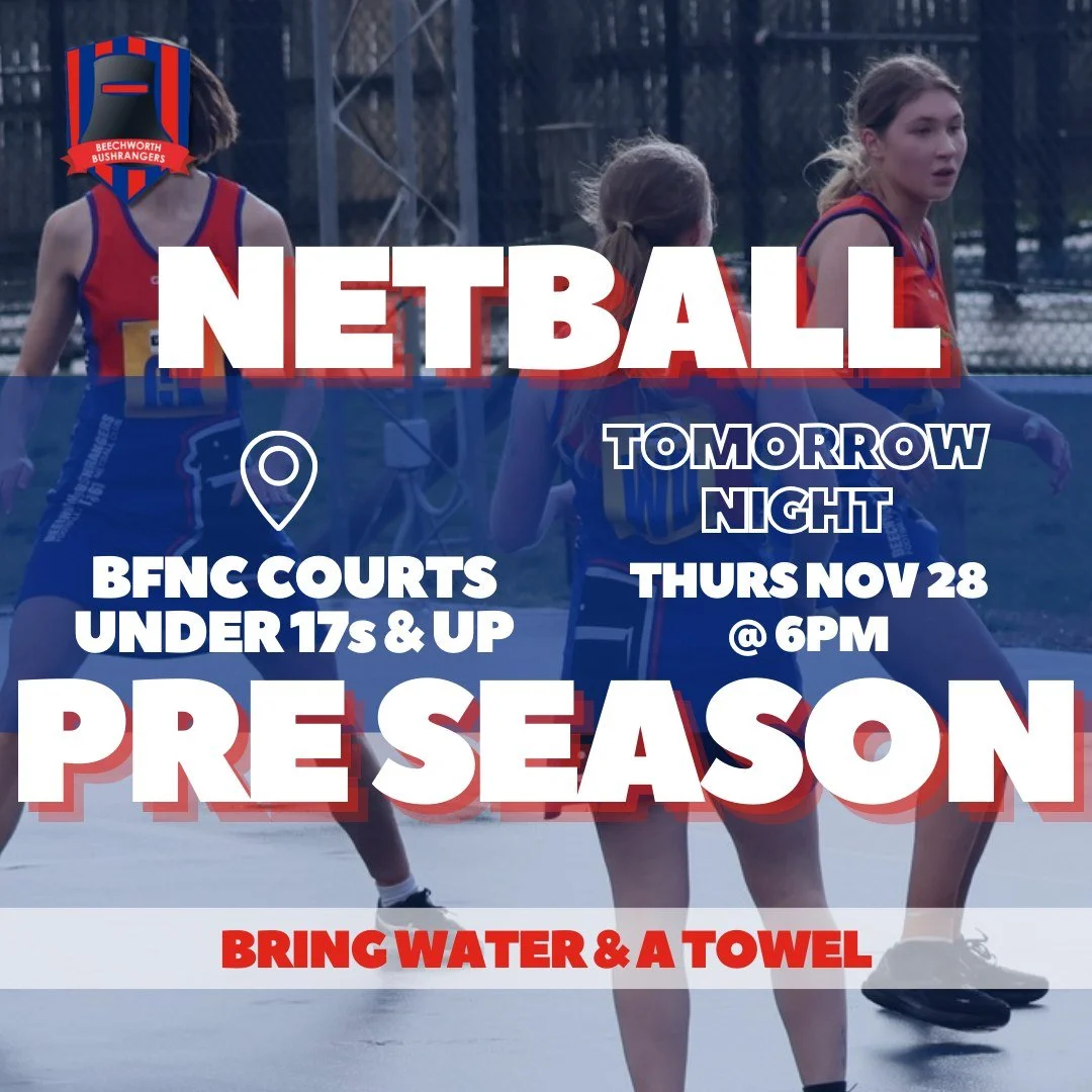 🔴🔵 NETBALL PRE SEASON TRAINING IS ON TOMORROW NIGHT! 🔴🔵 

Join us at the courts!