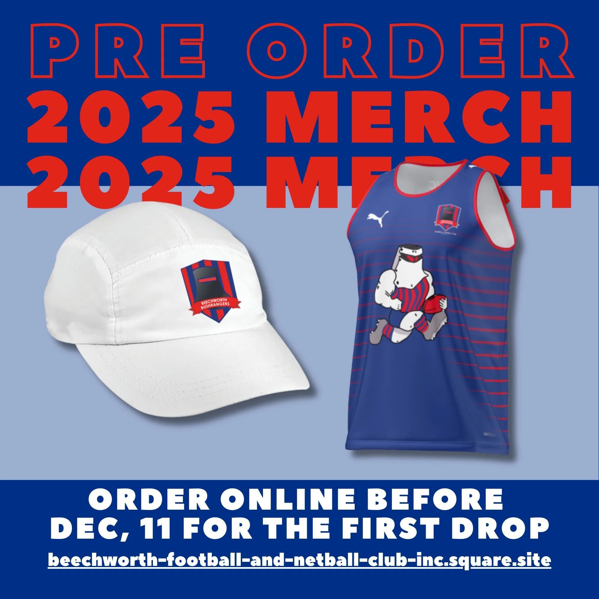 📢 We're excited to announce our first drop of 2025 Pre-Order Merch!! 📢

Order yours online before December 11, 2024 to be part of the first drop. 

https://beechworth-football-and-netball-club-inc.square.site/bfnc-x-puma-on-field-merch

#bushies #b
