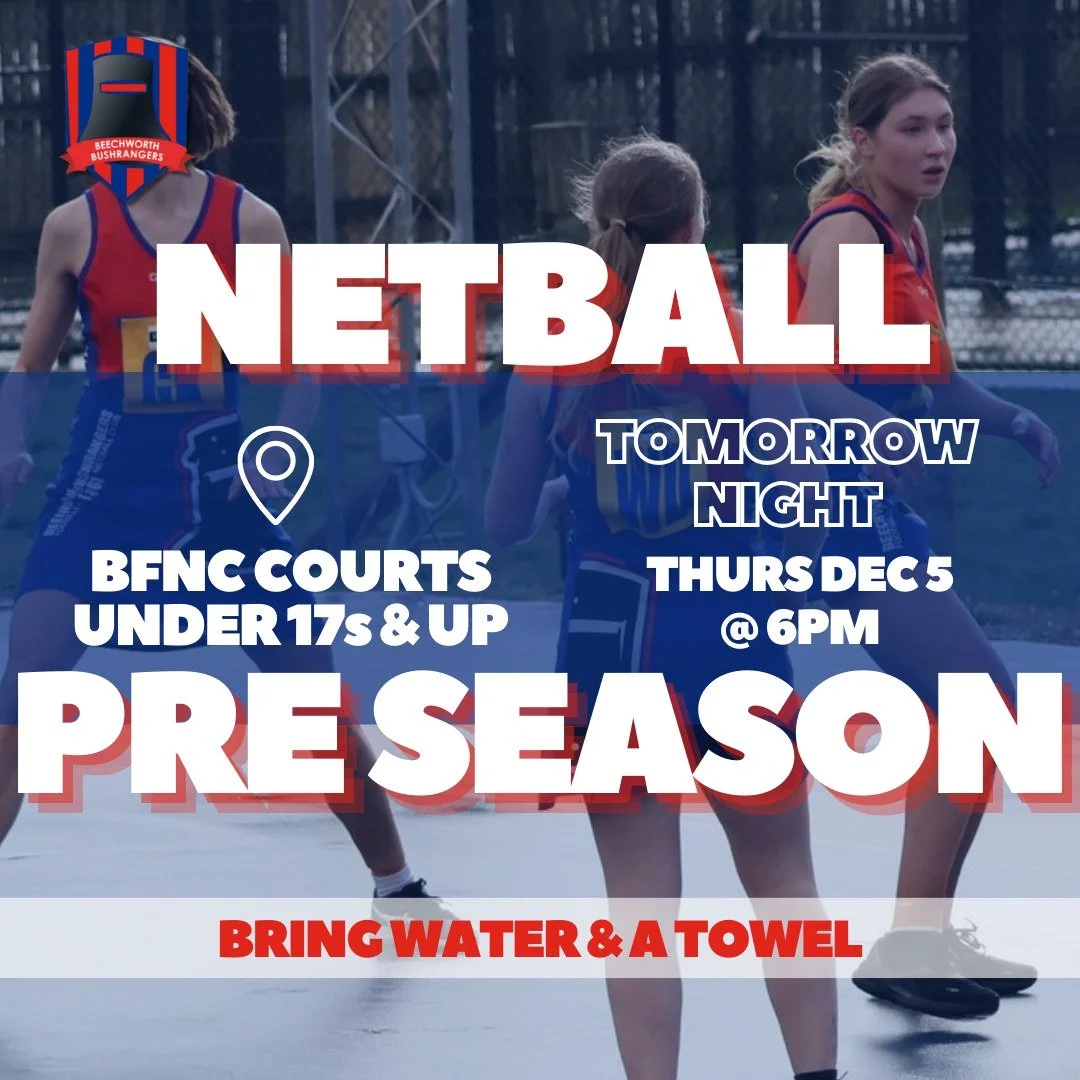 🔴🔵 NETBALL PRE SEASON TRAINING IS ON TOMORROW NIGHT! 🔴🔵 

Join us at the courts!