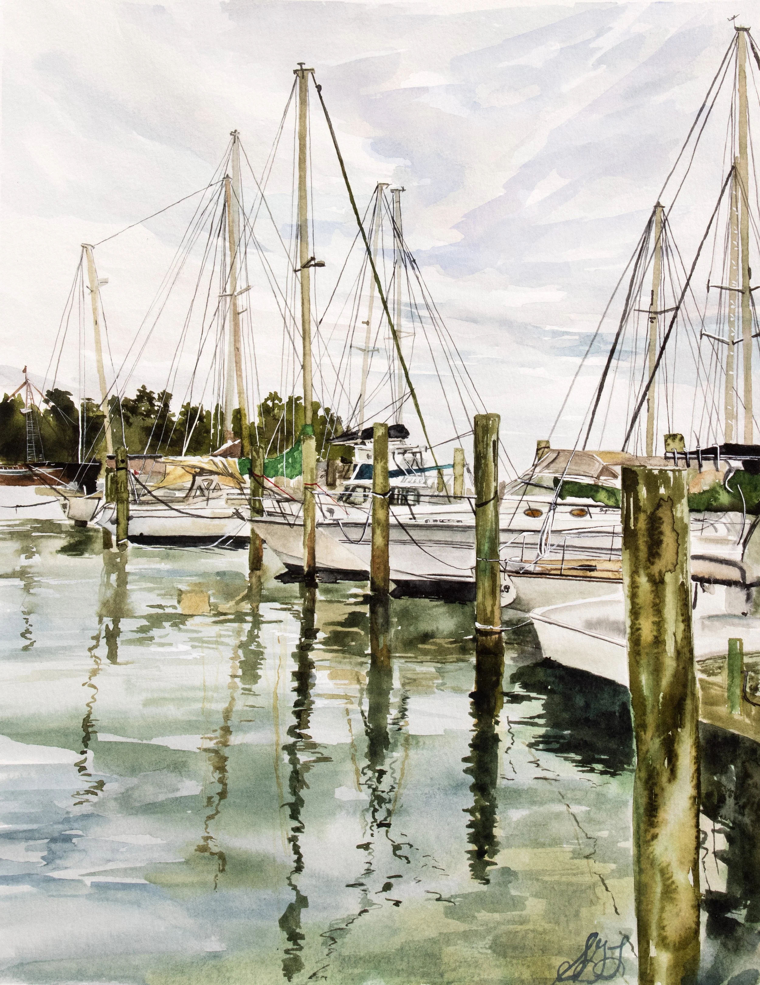 Moored in Manteo I Print