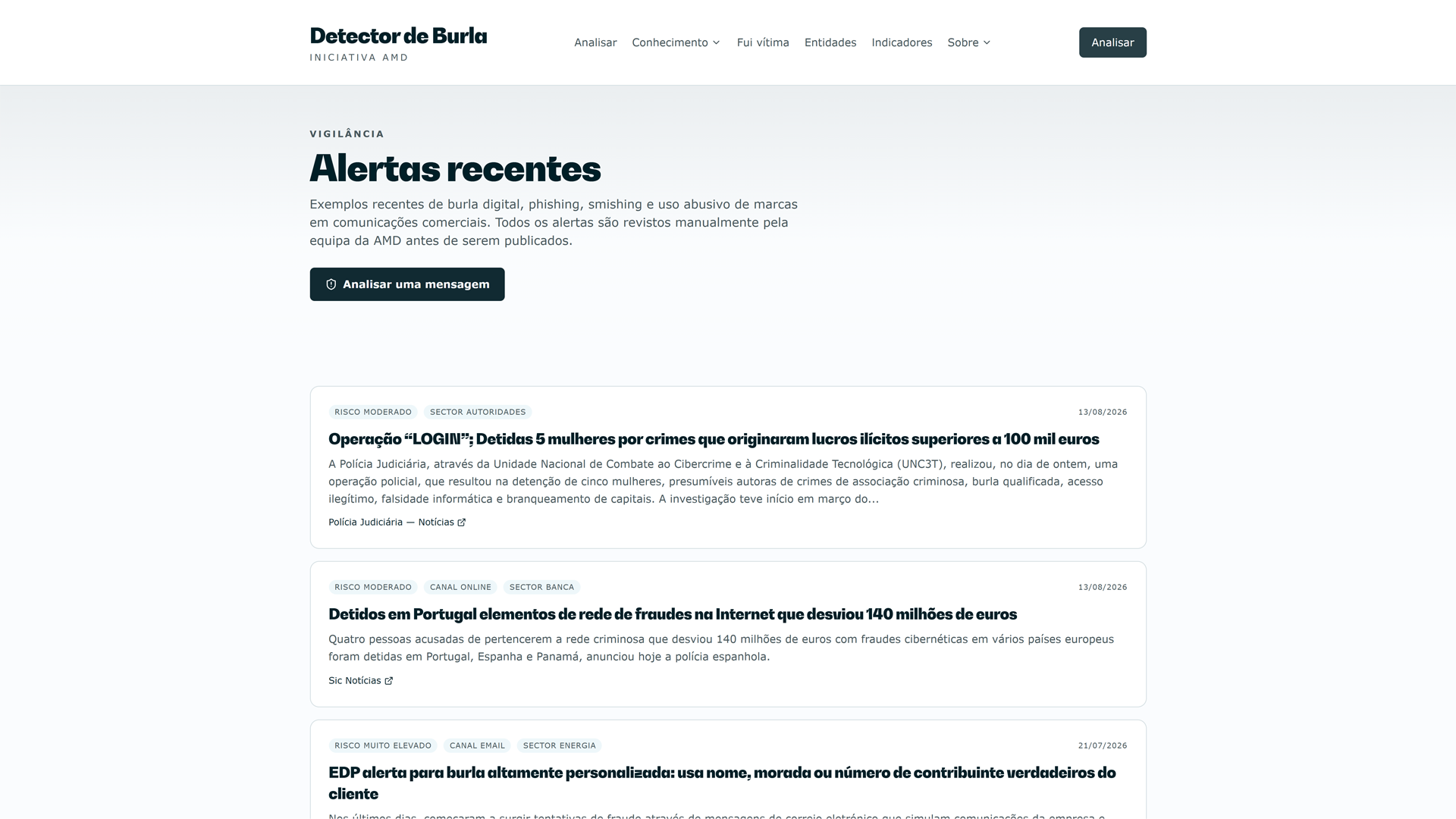 Detector de Burla: Alertas Recentes