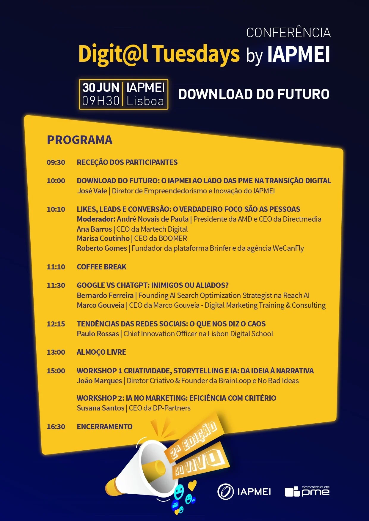 Programa - Conferência Digit@l Tuesdays ao Vivo
