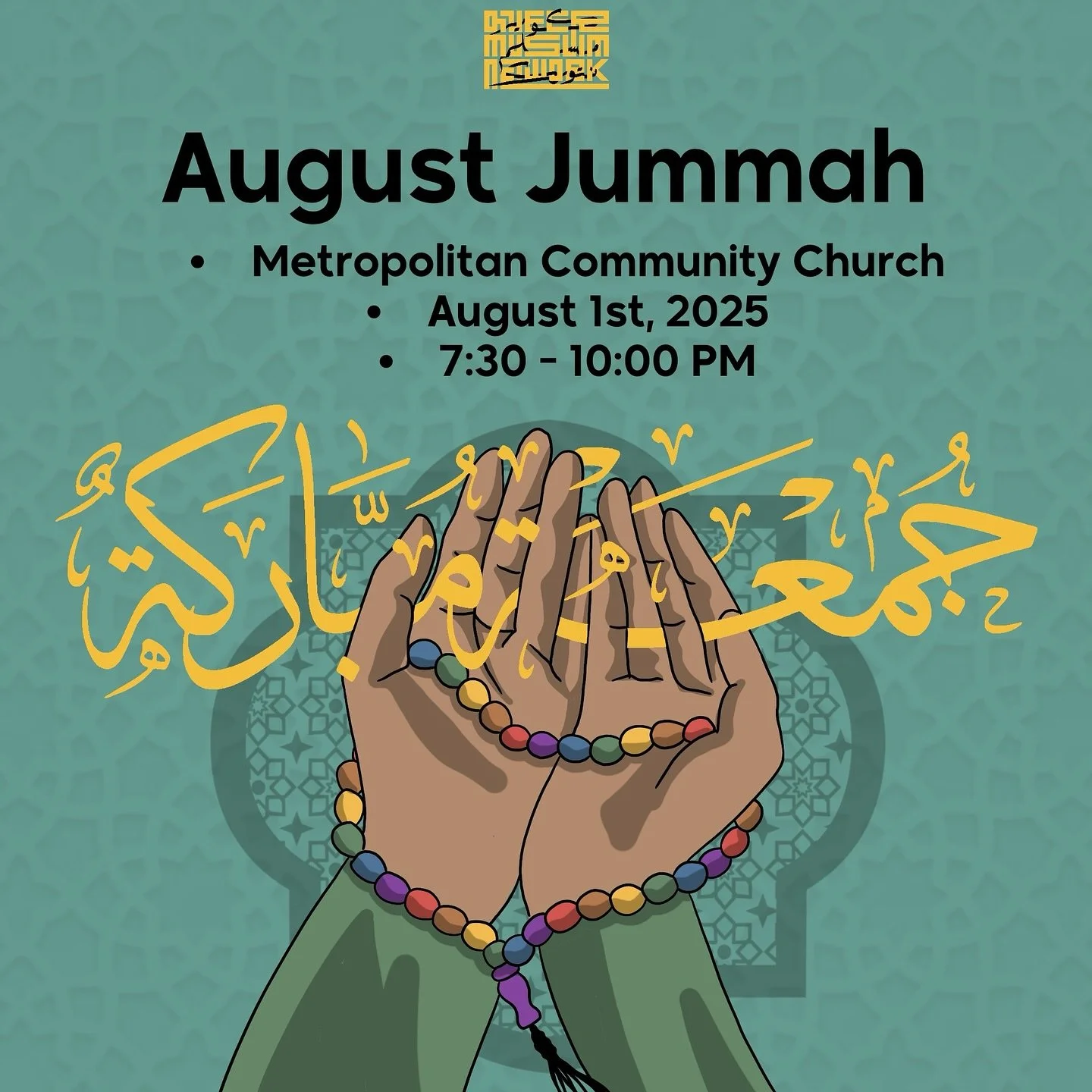 Salam folks! We welcome you all to join us at our upcoming August Jummah! ππΏ
π
 DATE: Friday, August 1st, 2025
π TIME: 7:30 - 10:00 PM
π LOCATION: MCC Toronto (115 Simpson Ave, Toronto, ON, M4K 1A1)
π² FOOD: This is a potluck-style event so we e