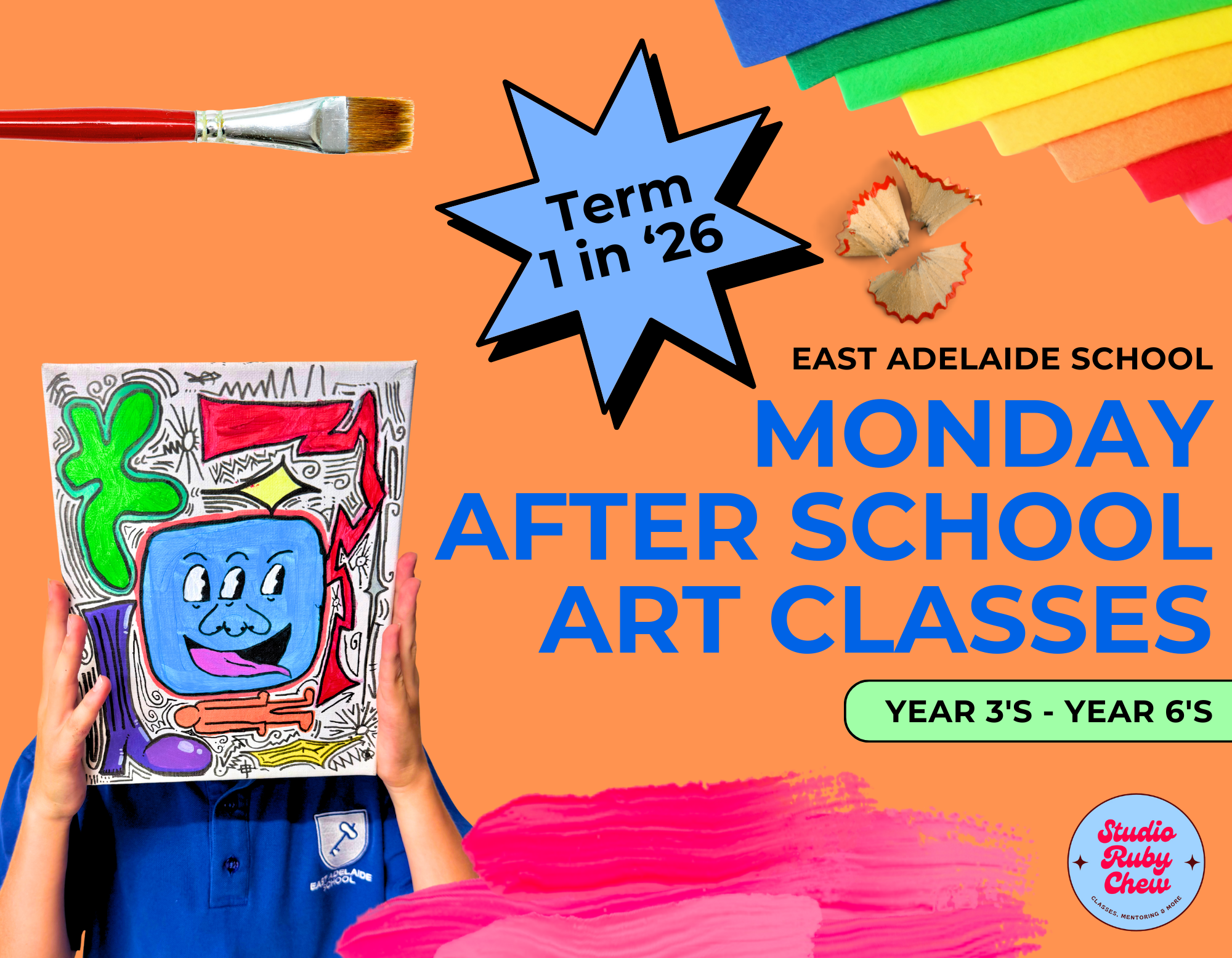 Term 1 MONDAY After School Art Classes - 3-Yr. 6 (8 Wk. Block)
