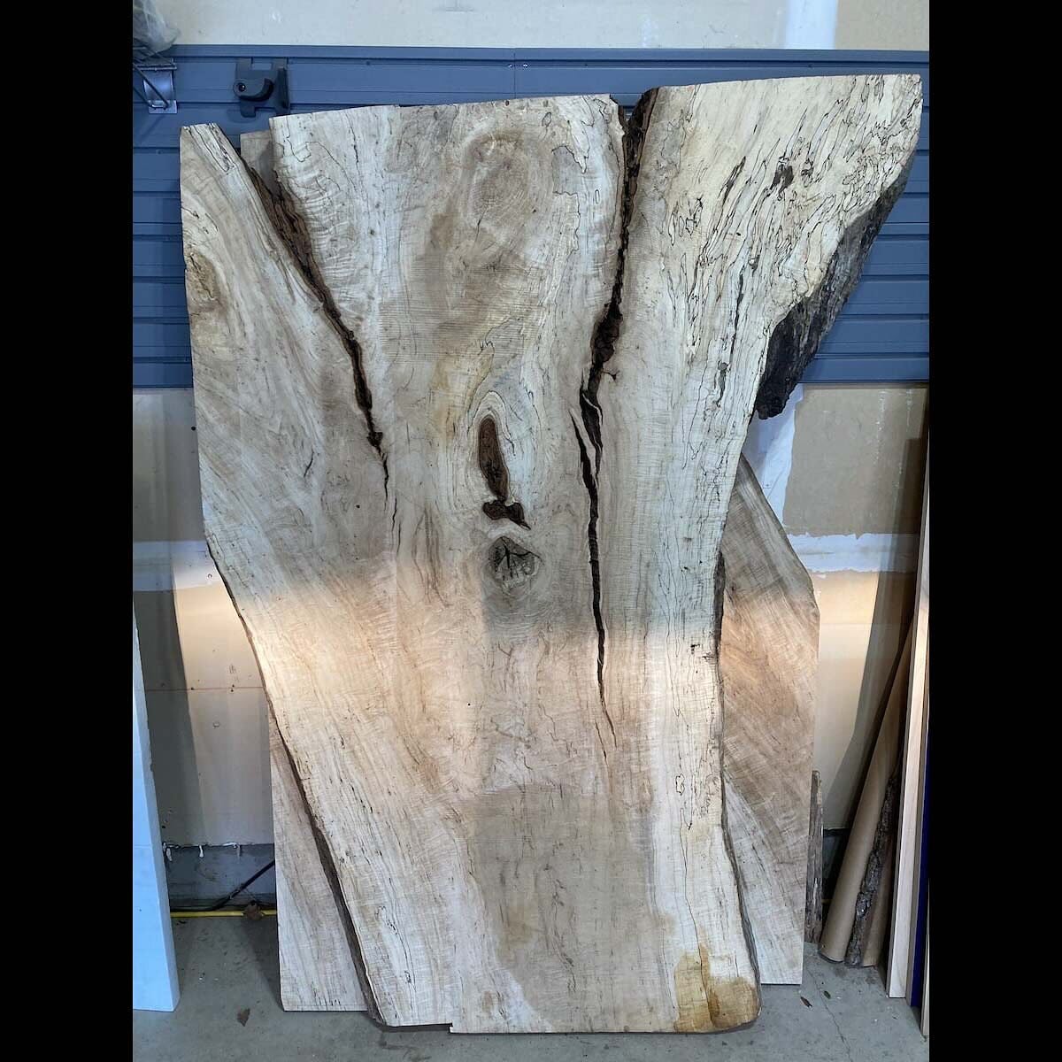 Spalted Curly Maple Desk (Part 1 of 4)

Bought an amazing Maple slab, the slab was heavily spalted and had curly figure across the entire surface.  Never seen so much curl and spalting on a single slab so I decided to use it for a new desktop on my s