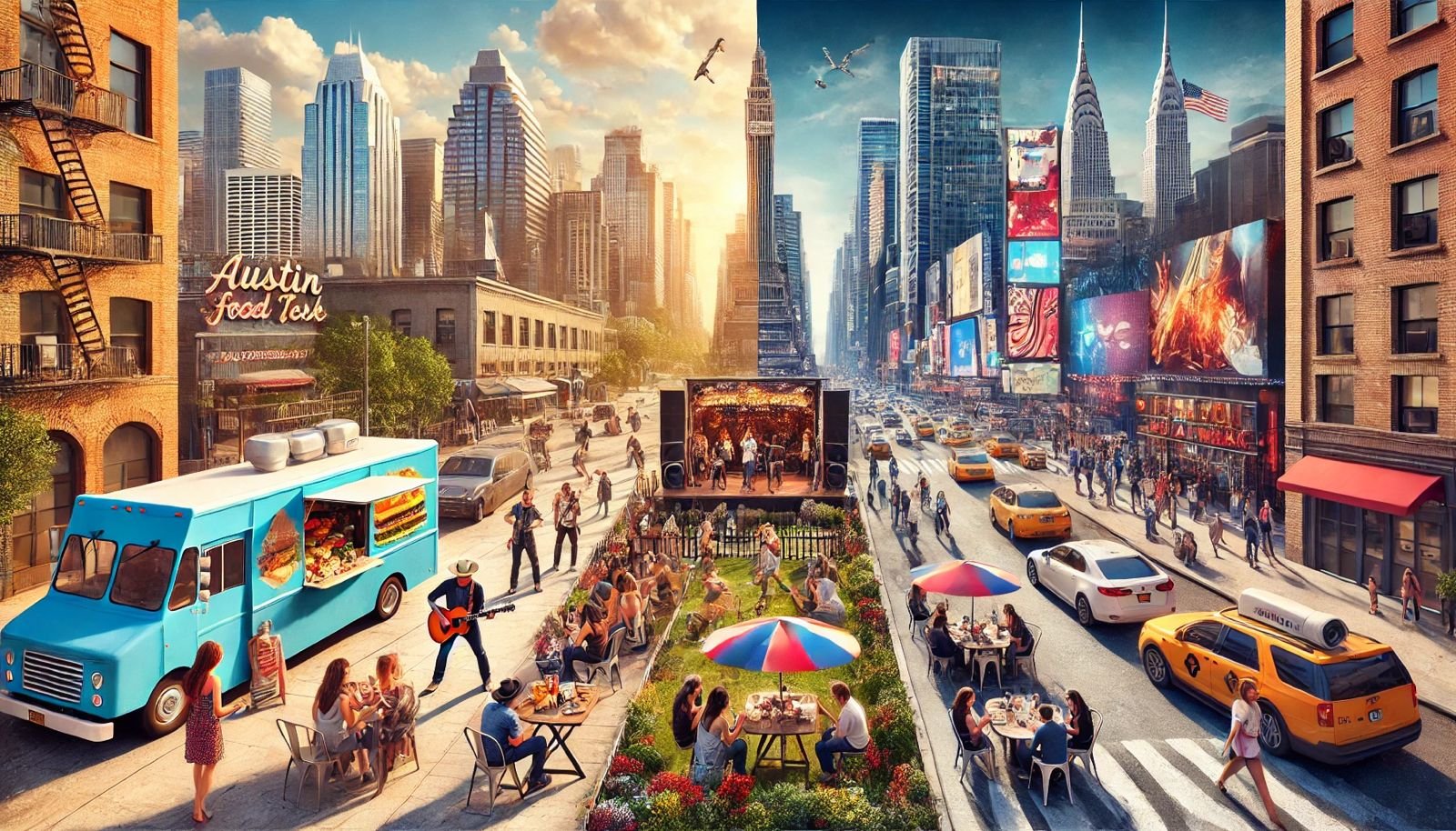 How does the city of Austin compare to the city of New York in terms of culture and cost of living?