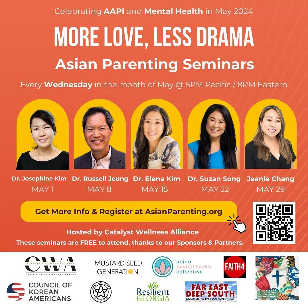 🌟 CHECK THIS OUT!🌟 
Hosted by our friends, @catalystwellnessalliance ,this May, celebrate AAPI and Mental Health Month with our exclusive Asian Parent Seminar Series (1hr, Online) 🌸✨

👪 Dive into crucial discussions in a safe, supportive environm