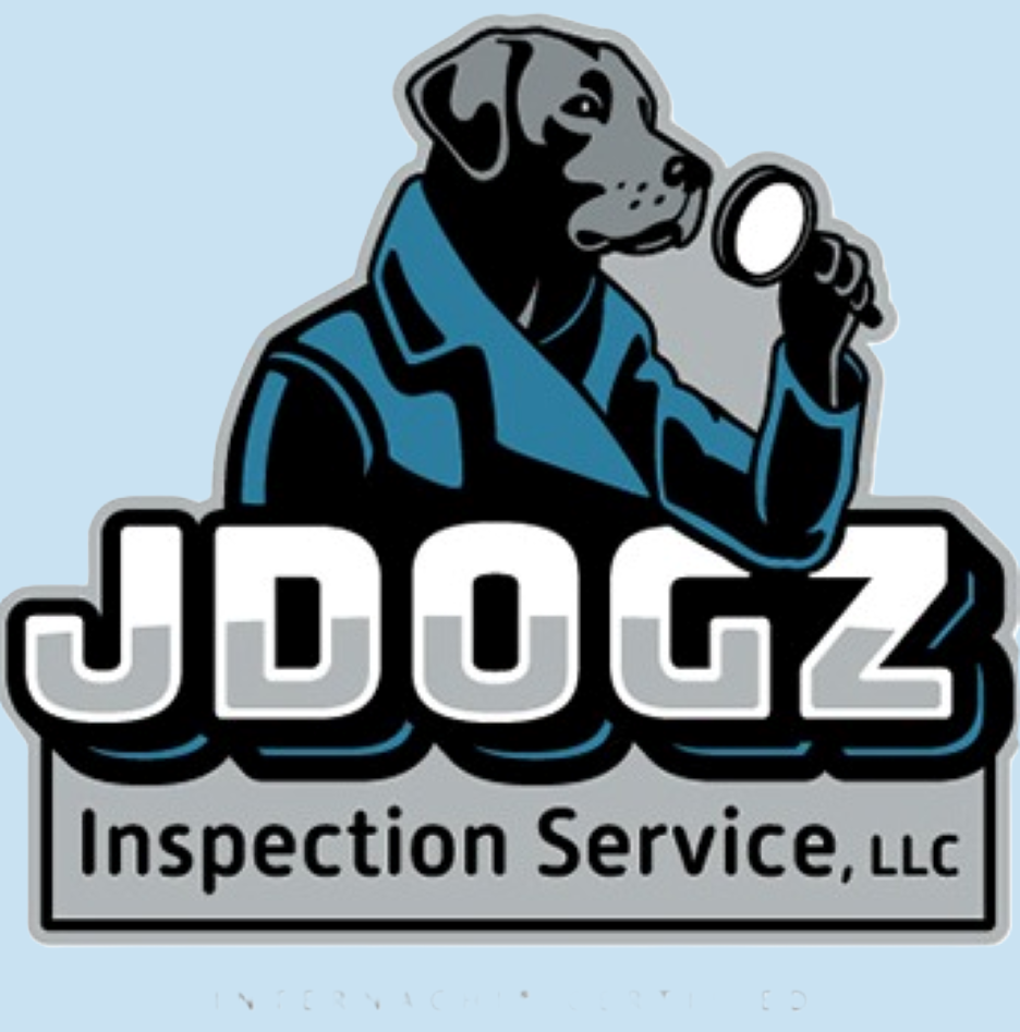 Logo of JDOGZ Inspection Service, LLC featuring a cartoon dog in a suit holding a magnifying glass. Text includes 'JDOGZ' and 'Inspection Service, LLC'.