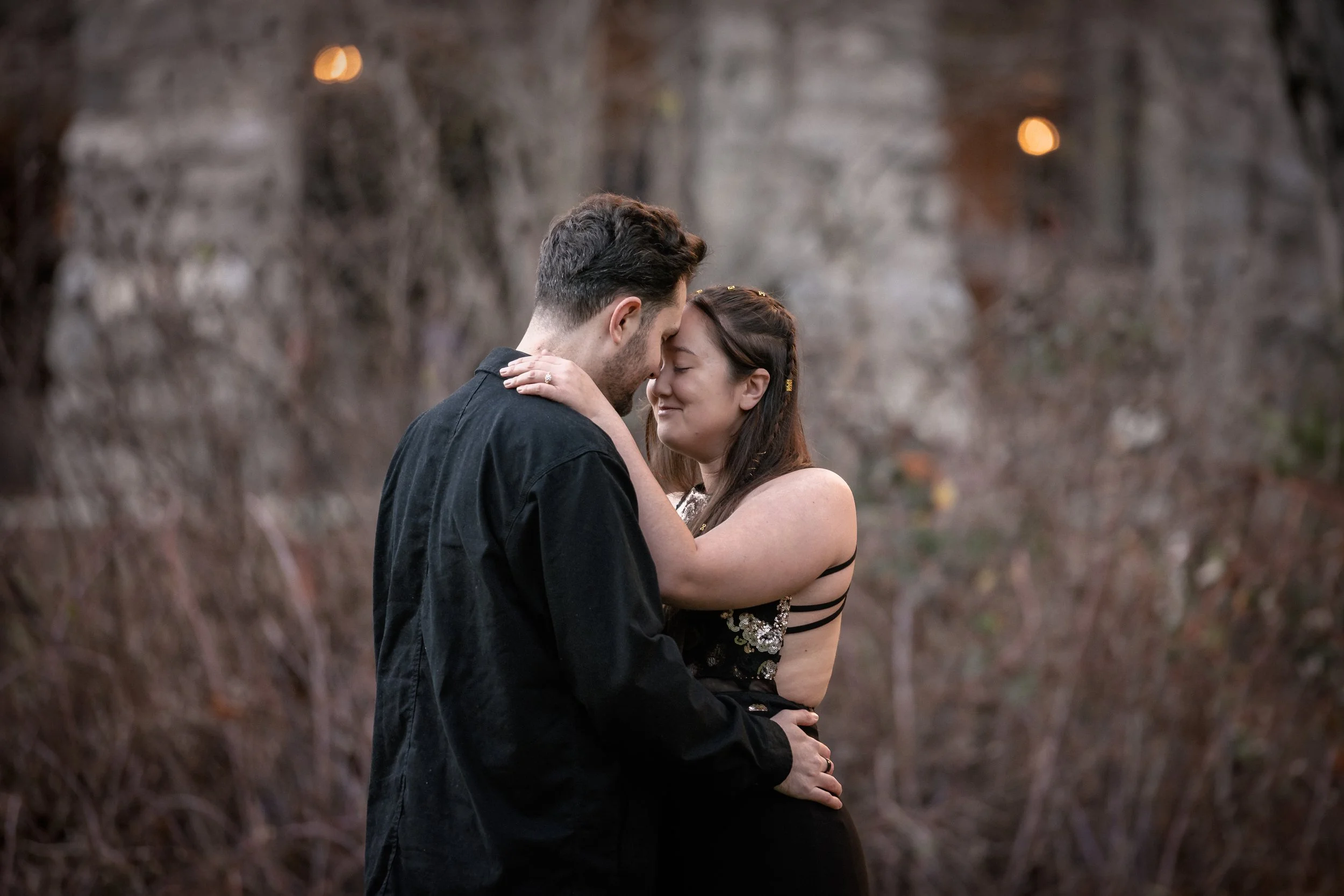 Couple embracing after getting engaged in Yosemite National Park