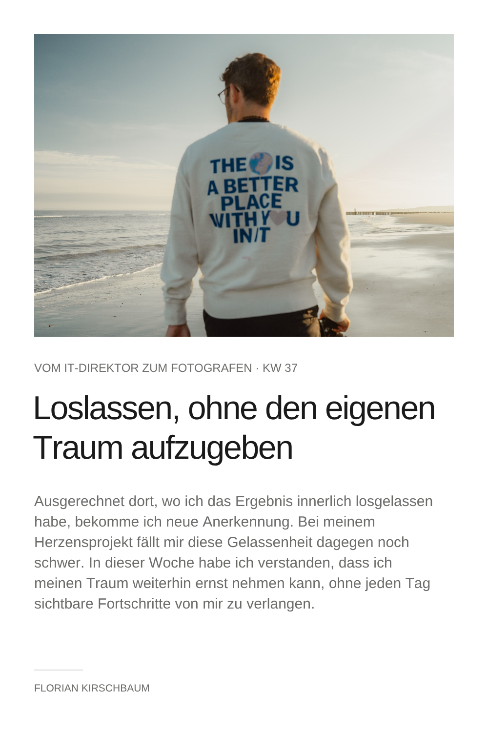 Wochenreflexion #59 KW37 – Loslassen, ohne den eigenen Traum aufzugeben