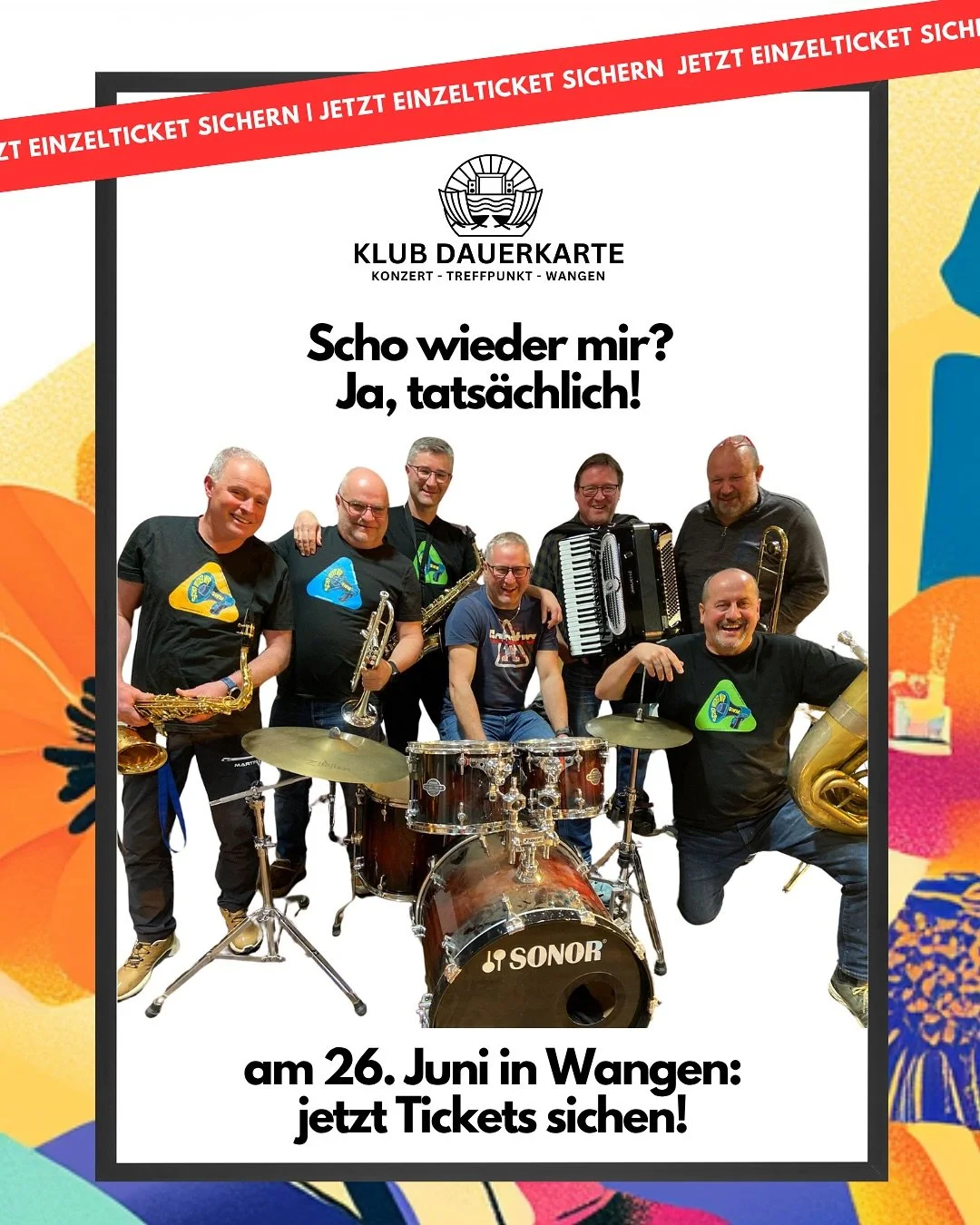 🎺 Scho wieder mir &ndash; am 26. Juni auf der Festwiese! 🎺

Am Donnerstag begr&uuml;&szlig;en wir niemand Geringeren als: Scho Wieder Mir &ndash; die wohl weltweit bekannteste Brass-Combo mit Heimvorteil aus Wangen im Allg&auml;u! 💥

Was euch erwa