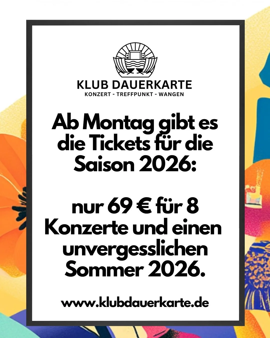 Klub Dauerkarte 2026: genie&szlig;t du den Sommer mit uns und in bester Gesellschaft? Hol dir ab Montag dein Ticket f&uuml;r den Feierabendtreff 2026 in Wangen. Nur auf klubdauerkarte.de und nur so lange der Vorrat reicht. 
#klubdauerkarte