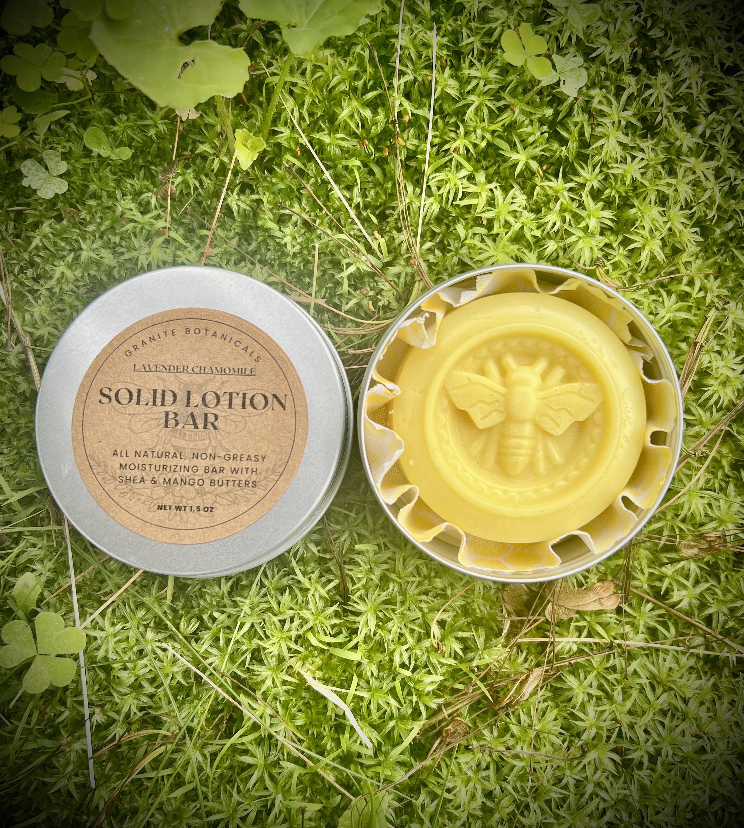 Lavender Chamomile Solid Lotion Bar | Massage Bar with 2 oz Travel Tin - Granite Botanicals