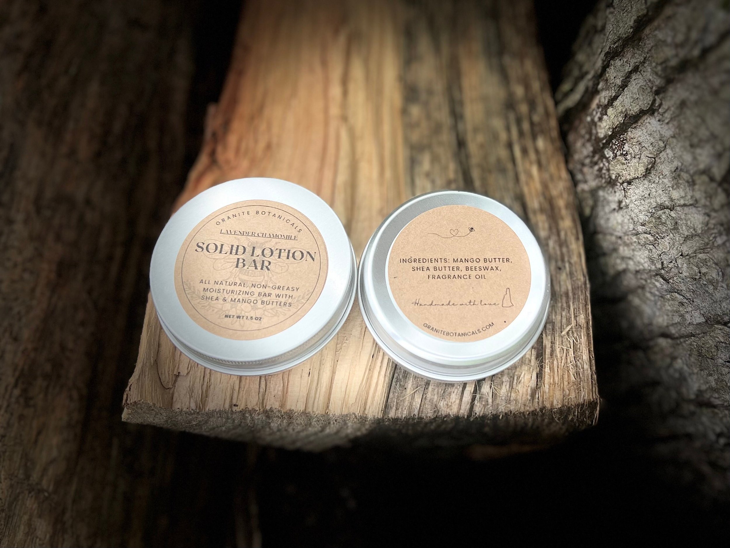 Lavender Chamomile Solid Lotion Bar | Massage Bar with 2 oz Travel Tin - Granite Botanicals