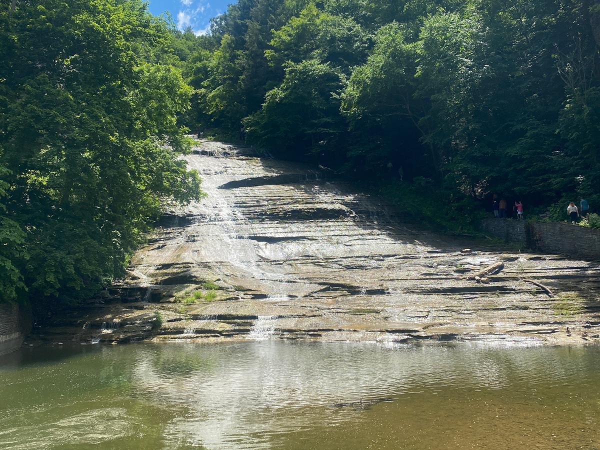 The bottom of Buttermilk Falls. A view of where the water from Buttermilk Falls pools.