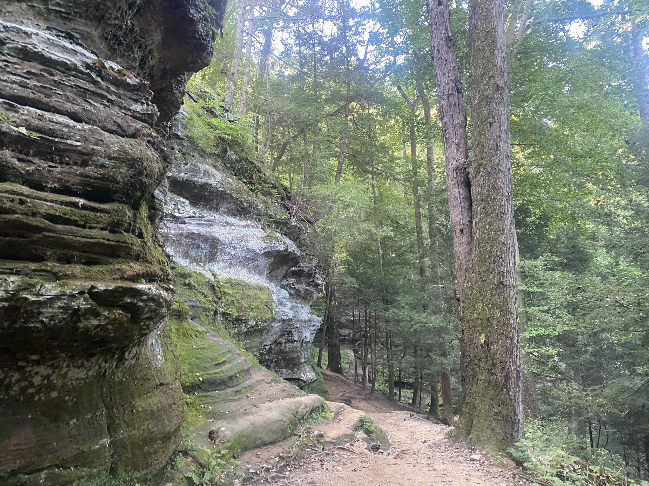 A rock formation on the left with a tree off to the right