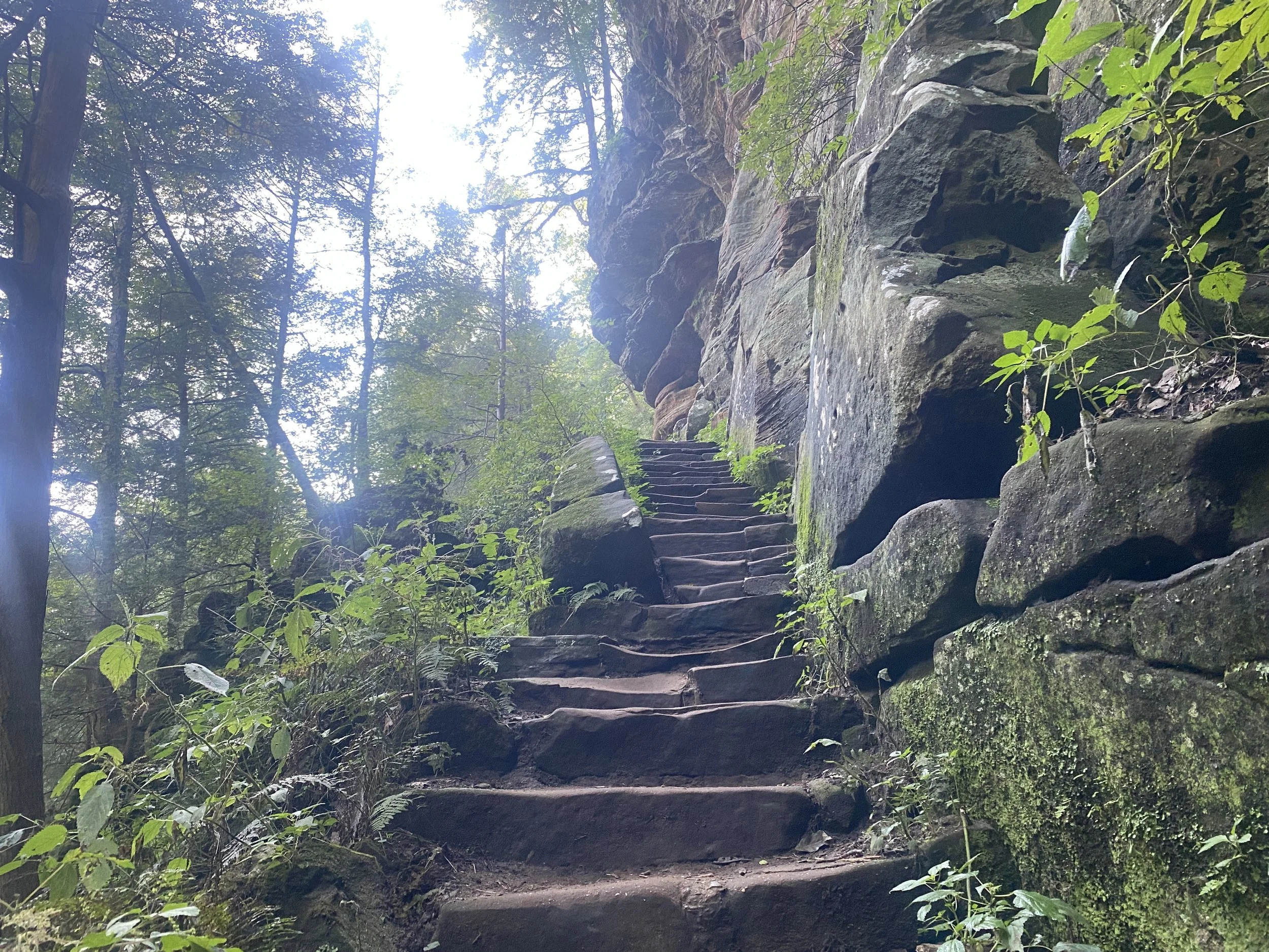 Stone staircase ascending to a rock formation