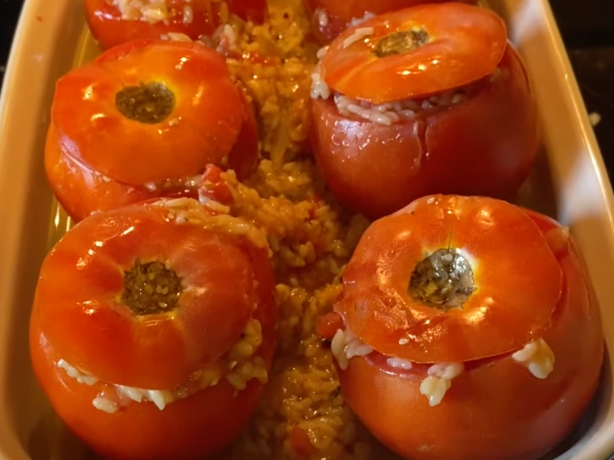 Stuffed beefsteak tomatoes.
