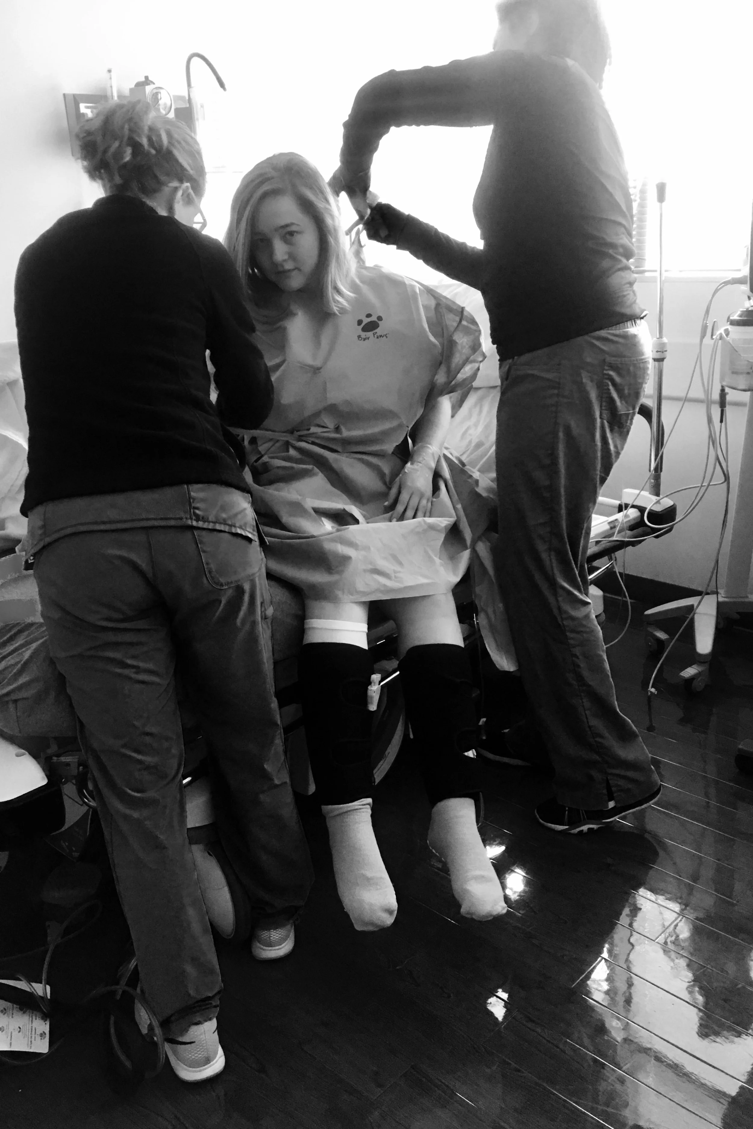  PT came in to show her how to walk with crutches. &nbsp;She can put no weight on this leg for 2 weeks. &nbsp; 