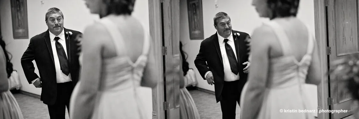  As usual, we were running late. &nbsp;Lori wanted and her daddy wanted a "First Look", but there simply wasn't time. &nbsp;So, I caught these images on the fly when he was walking back to line up with her for he processional. &nbsp;What do you think
