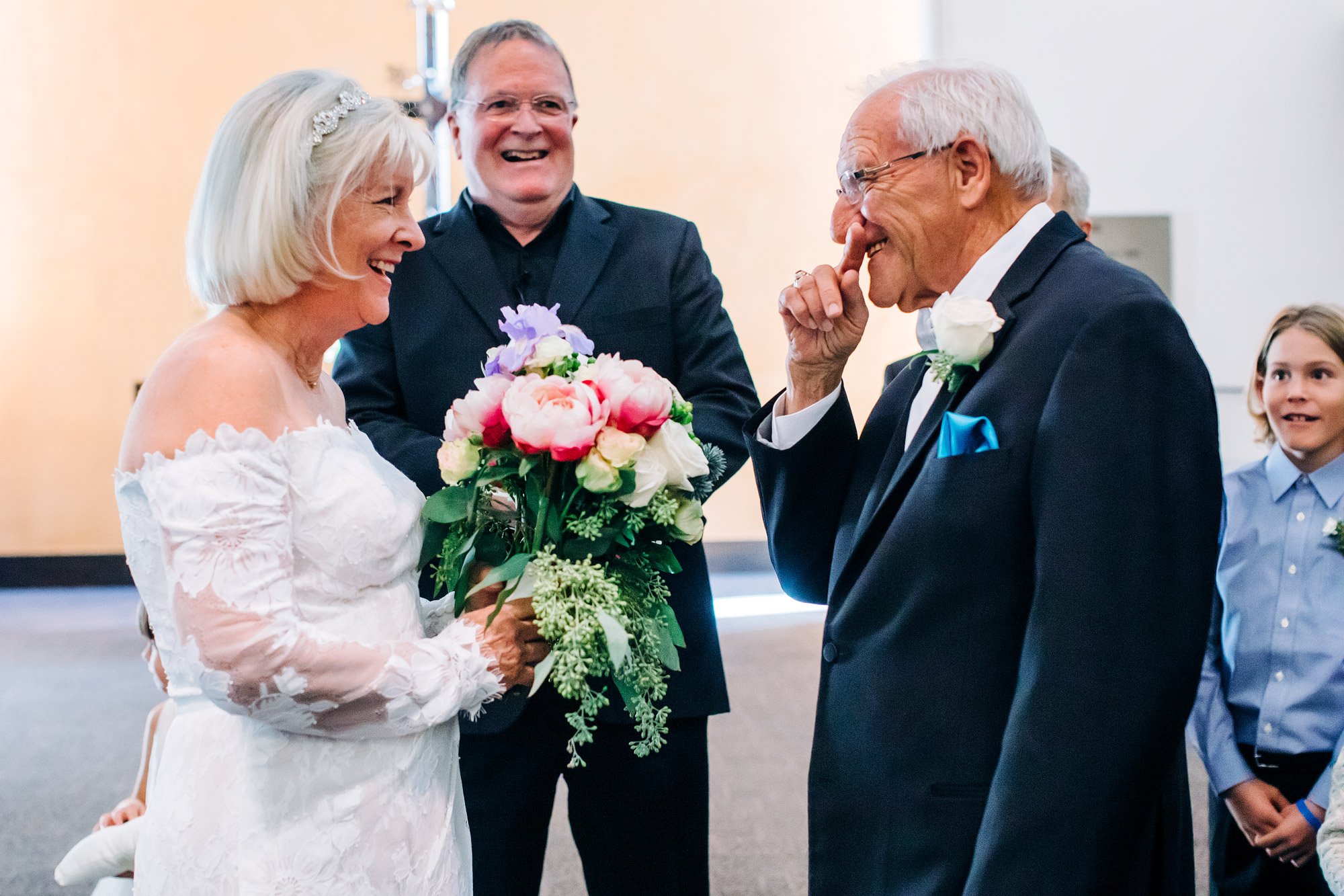  This cute moment happened after the vows right before the kiss.   