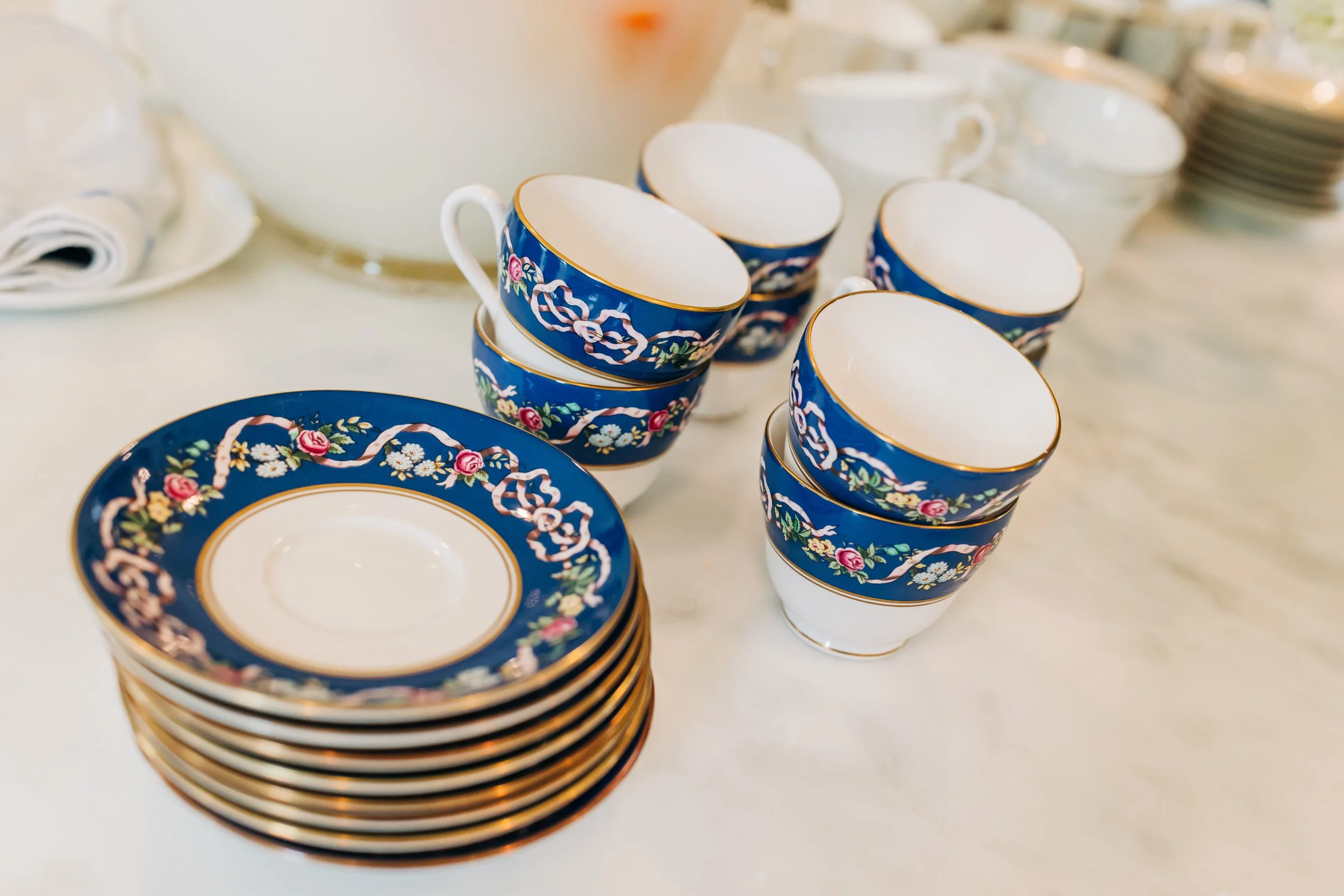  The hostesses brought teacups and saucers from their wedding china and we used them for the drink cups.  Above is Julie McGehee’s set, which I swear might not be returned.  HELLO!  They look perfect in my kitchen! 
