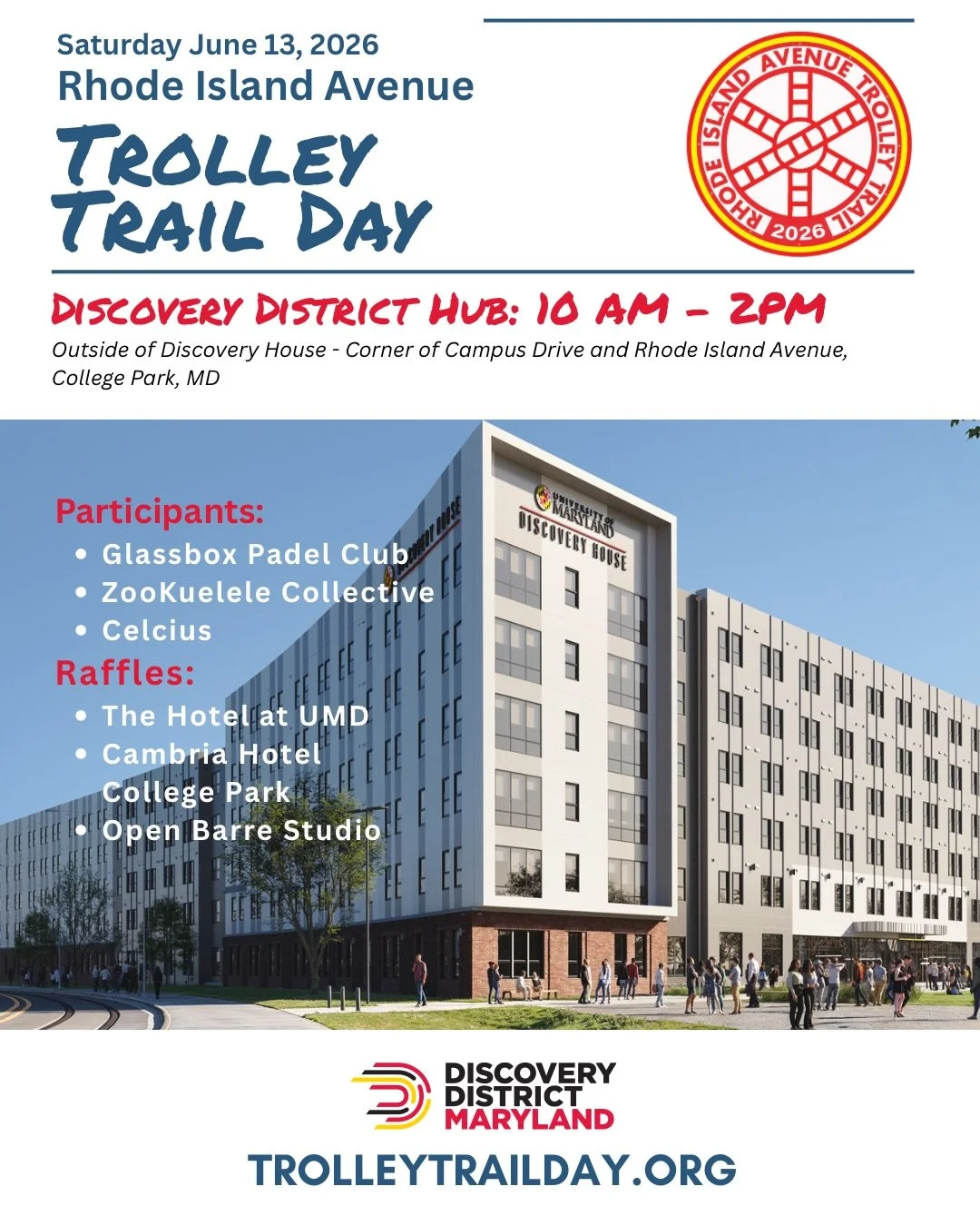 Get ready to hit the trails! 🚲✨ This Saturday, join us at the Discovery District Hub for Trolley Trail Day!

We&rsquo;re taking over the corner of Campus Drive and Rhode Island Avenue (behind @discoveryhouseumd ) for a day of community, fitness, and