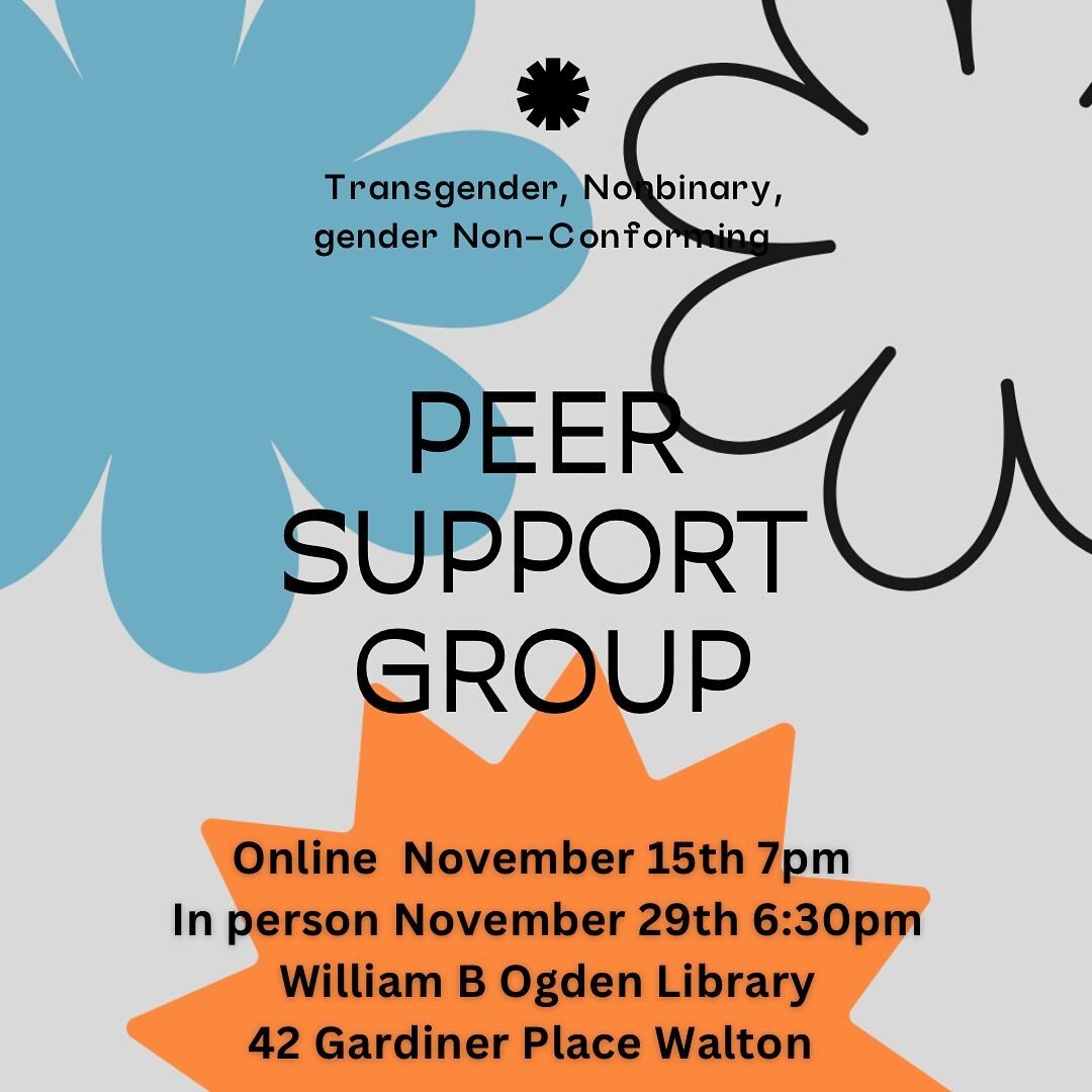 Our peer support group for those who identify as transgender, nonbinary and/or gender nonconforming. 

These are open topic, drop in groups. Swipe left for more information! 

#trans #support #lgbtqia