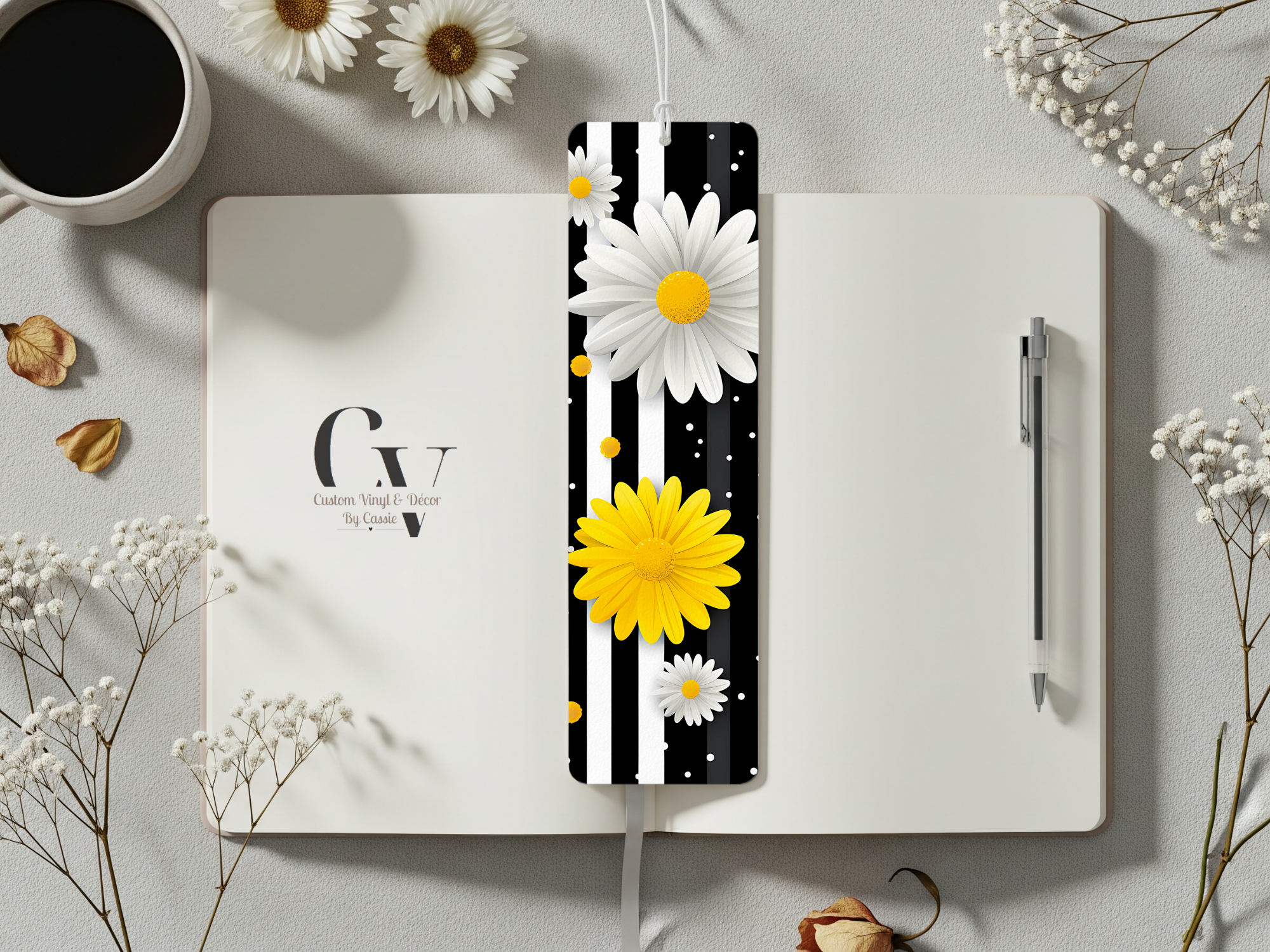 Yellow & White Floral Bookmark