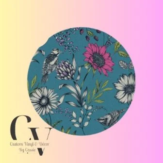 Blue Floral Car Coaster Set