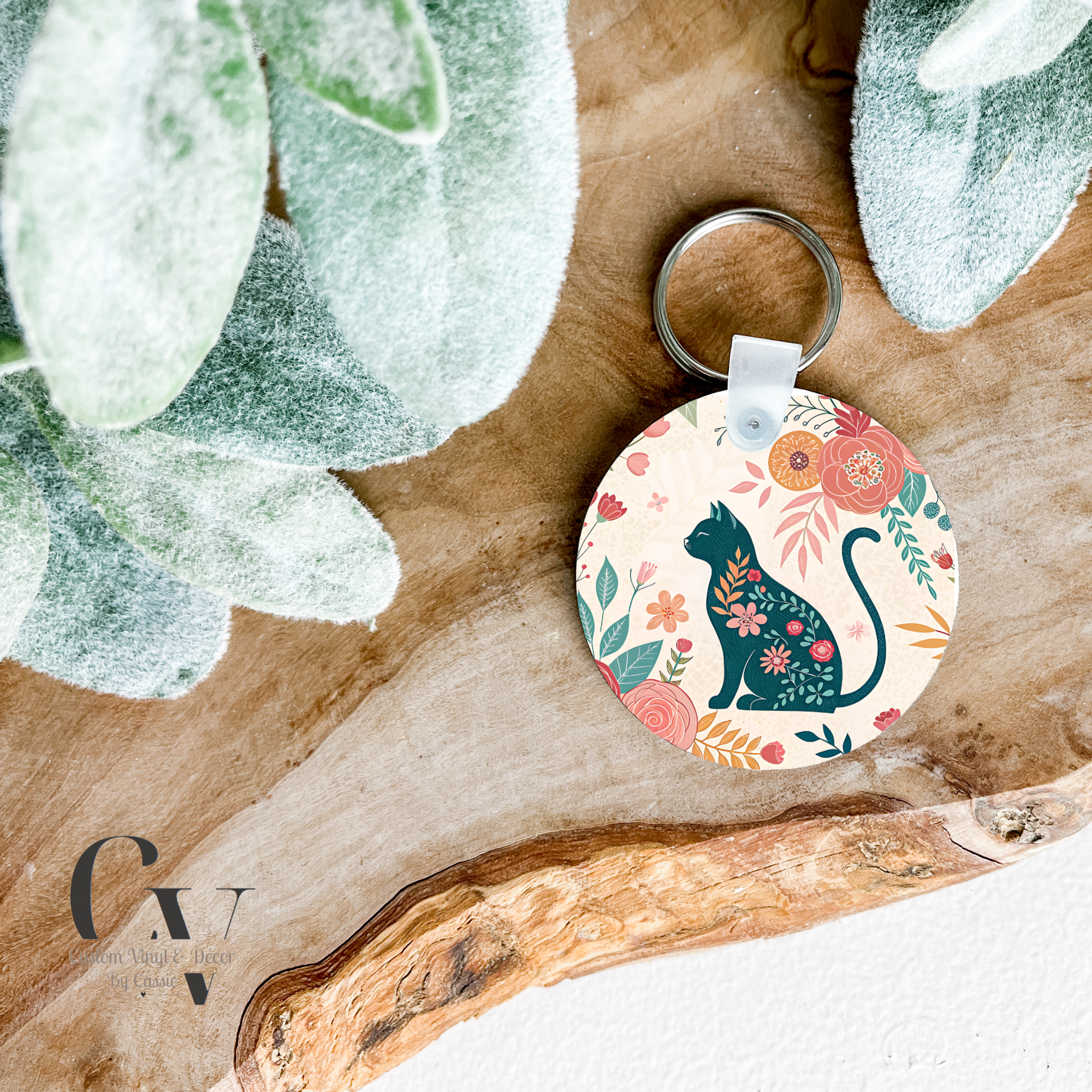 Floral Cat Keychain