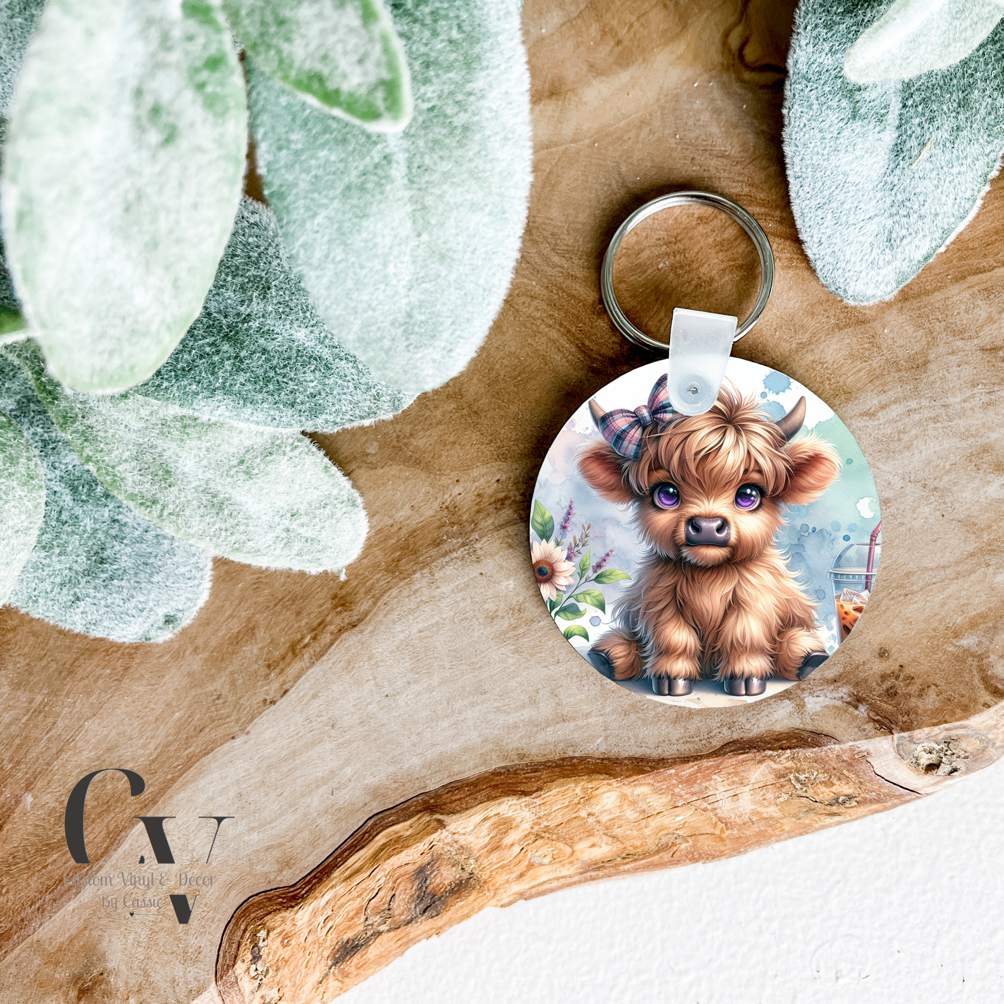 Blue Highland Cow Keychain