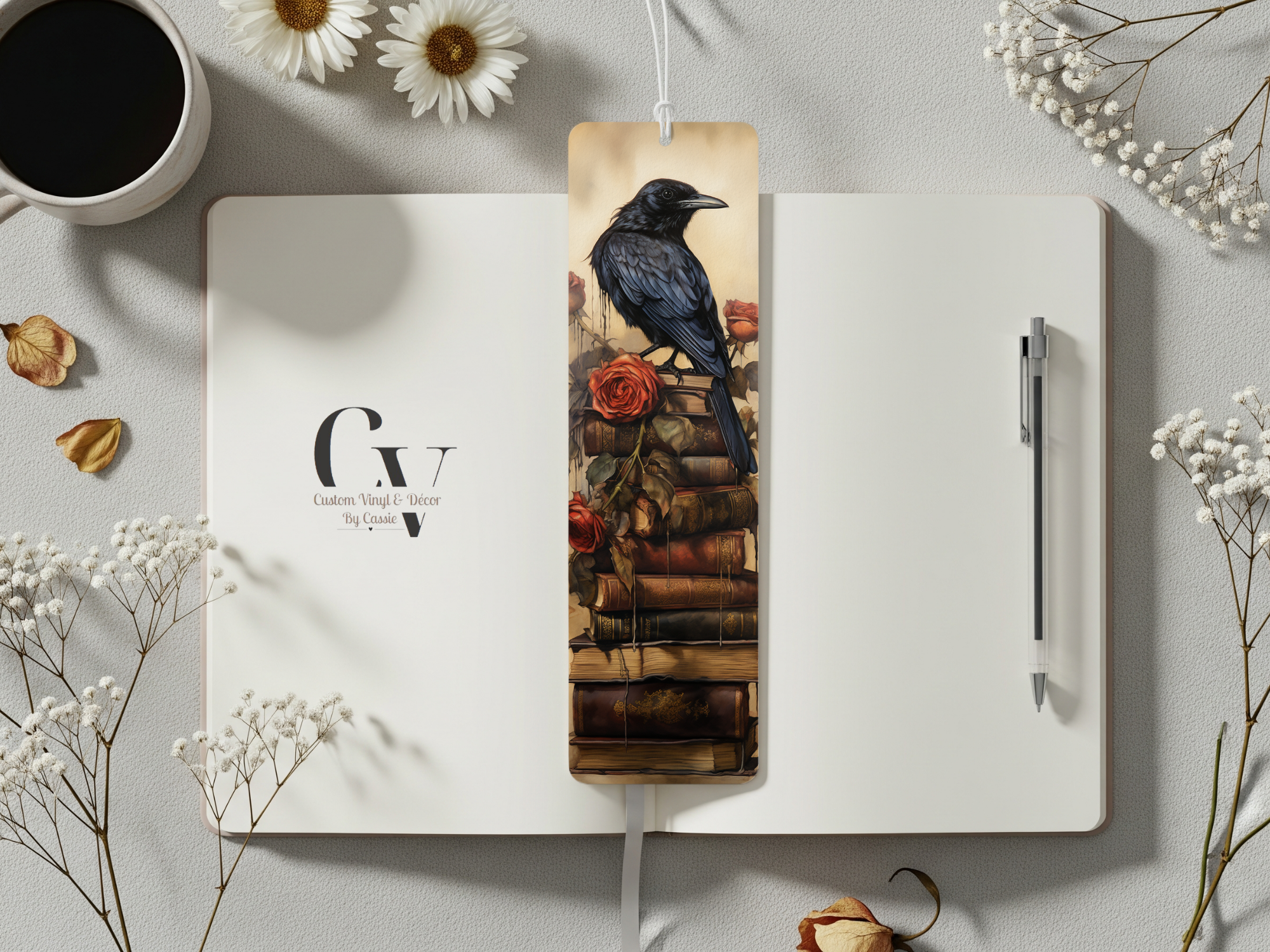 Floral Raven Bookmark