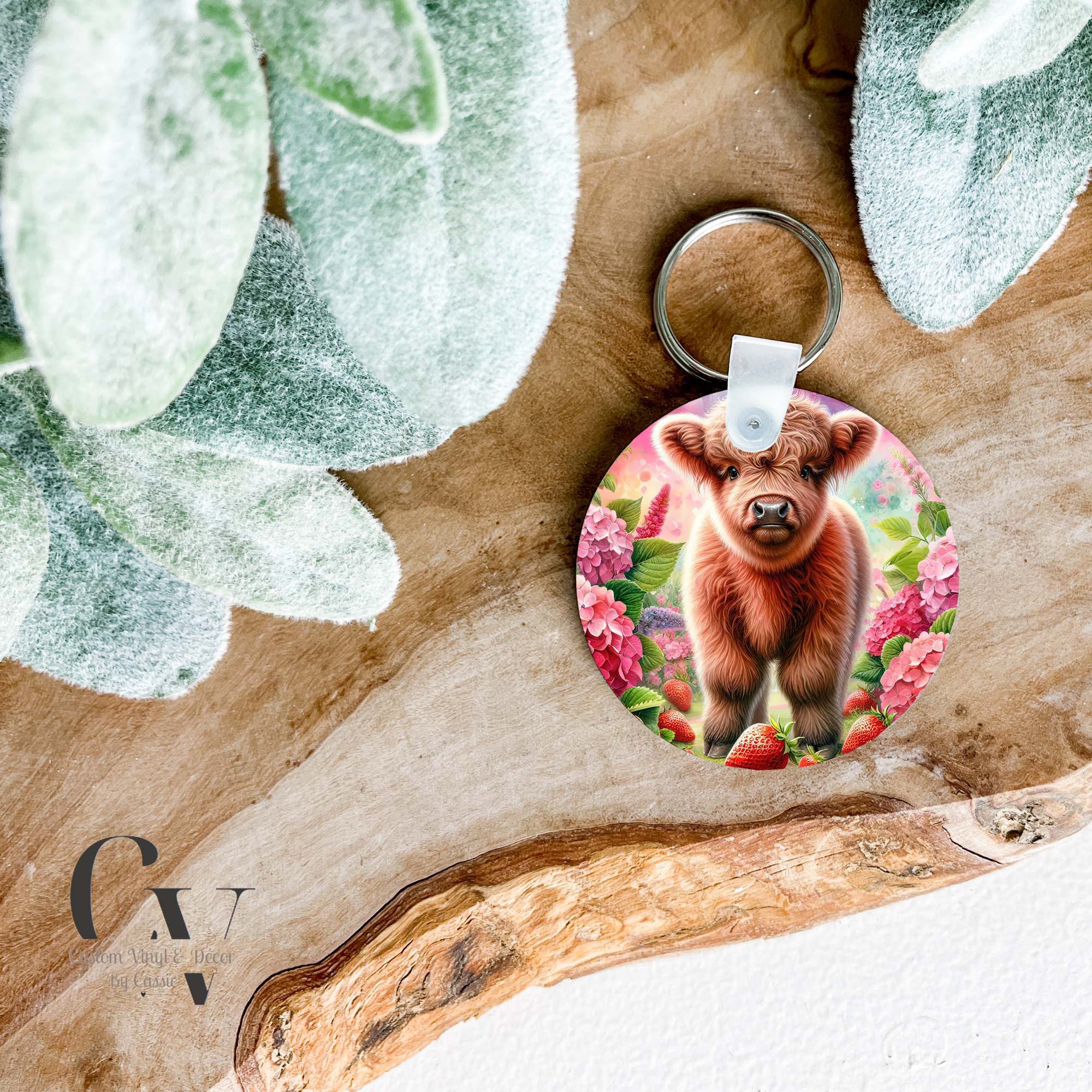 Mini Pink Highland Cow Keychain