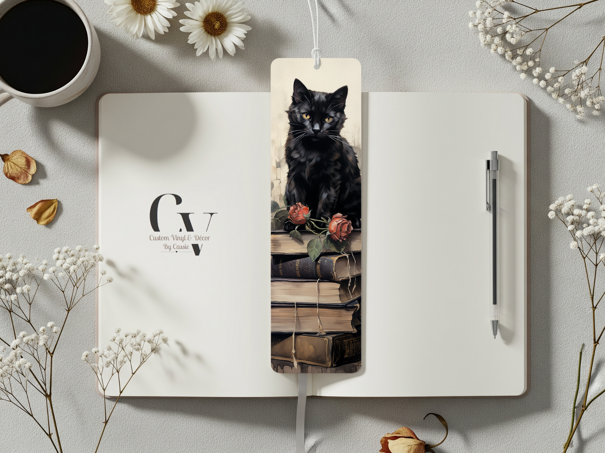 Cat & Roses Bookmark