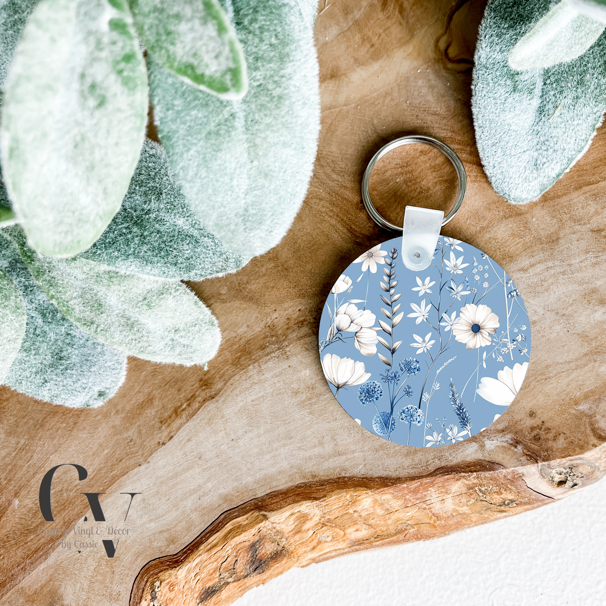 Blue Floral Keychain